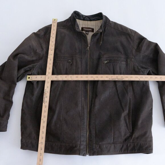 Vintage Danier Brown 100% Suede Leather Cotton Lined Zip Up Moto Jacket 2XL - Picture 4 of 15
